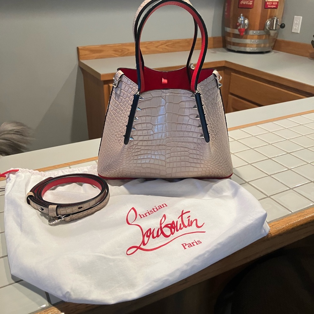 Christian Louboutin Beige Croc-Embossed mini tote LIKE NEW !